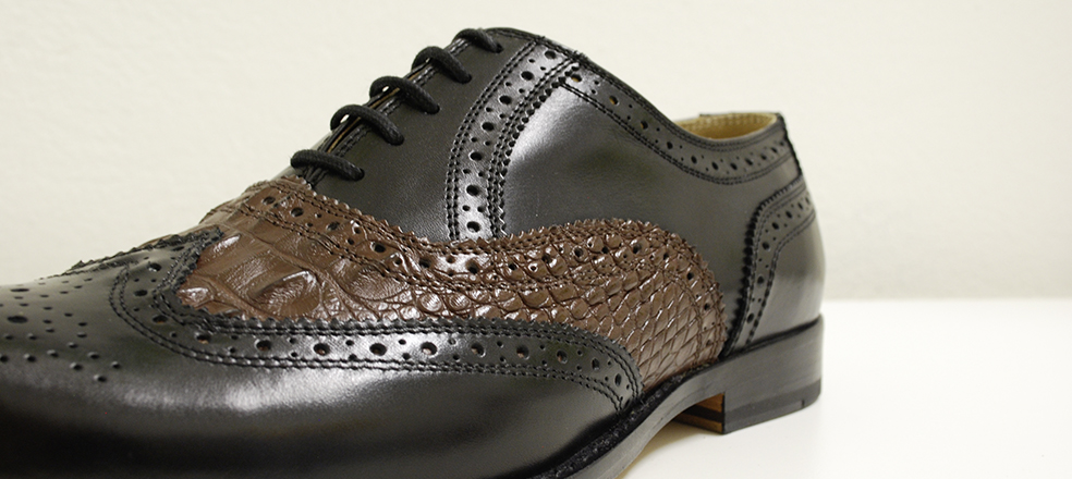 Men’s shoe leather black and caiman leather brown